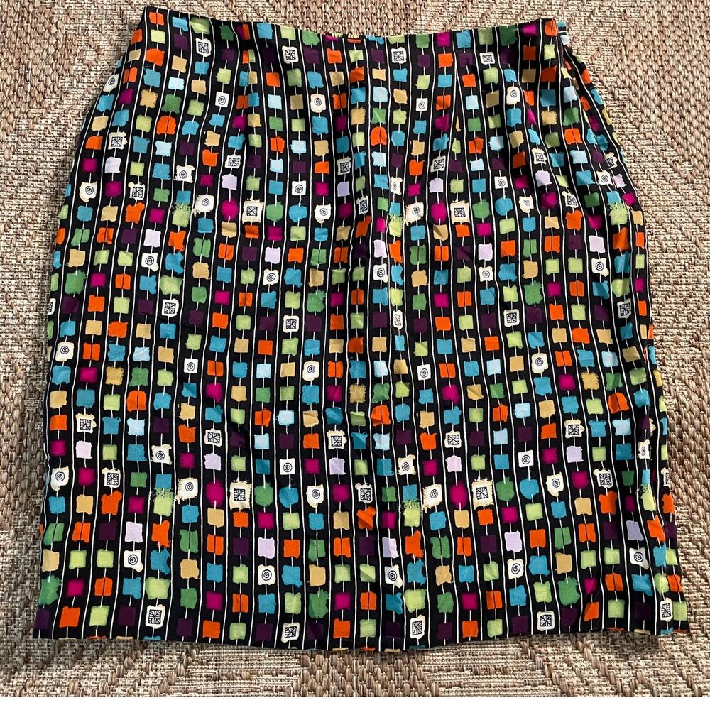 Vtg. Silk Assets Diane Von Furstenberg 100% silk skirt mod square pattern SZ 1X